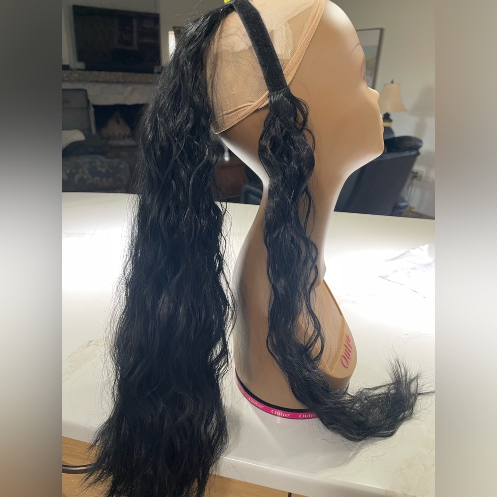 HAIR, 22” Ponytail Extension with wrap around, Wavy/Kinky, Jet Black